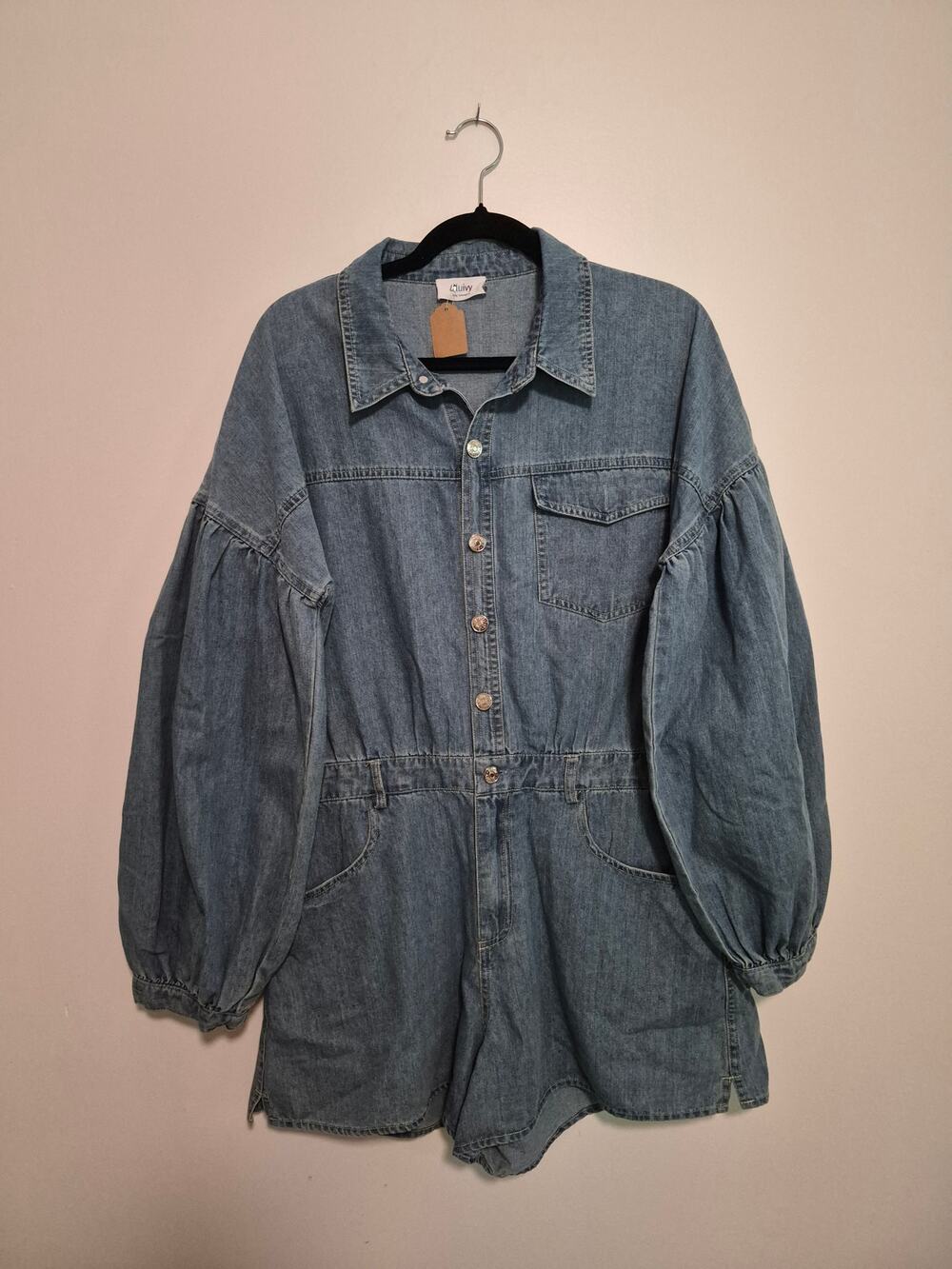 Bubble Sleeve Denim Romper